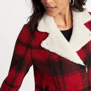 *SOLD* Old Navy Sherpa plaid moto jacket medium